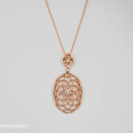14K Rose Gold Diamond Flower Lace Pendant Necklace
