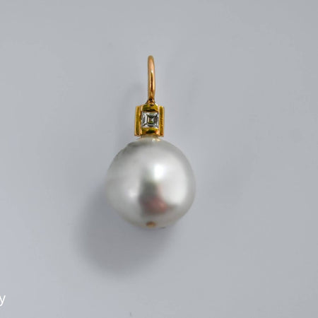 14K Yellow Gold Baroque Pearl and Diamond Pendant