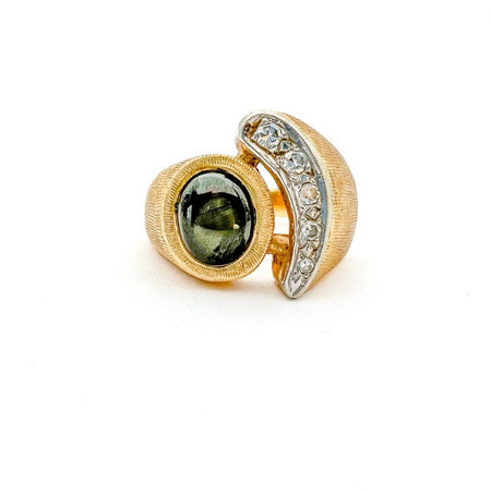 18k Yellow Gold Black Labradorite  and Diamond Vintage Ring