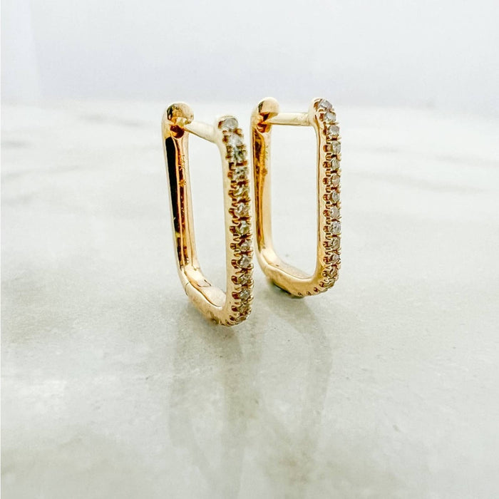 14k Gold Paperclip Diamond Hoop Earrings