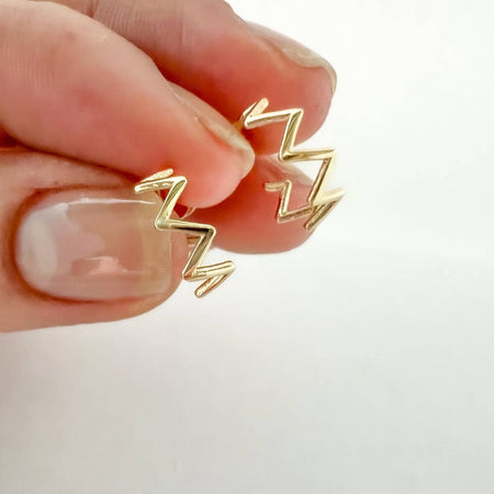 14k Yellow Gold zigzag Mini hoops earrings