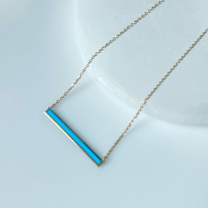 14k Yellow Gold Turquoise Bar Necklace