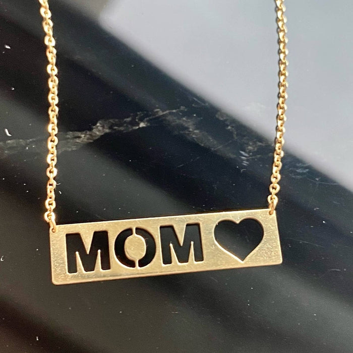14K Yellow Gold MOM Plate Charm Necklace