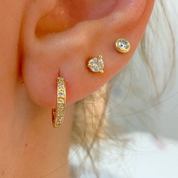 14K Yellow Gold Mini Diamond Hoops Earrings 11mm