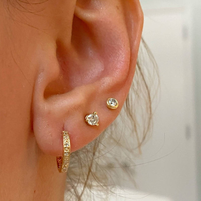 14K Yellow Gold Mini Diamond Hoops Earrings 11mm