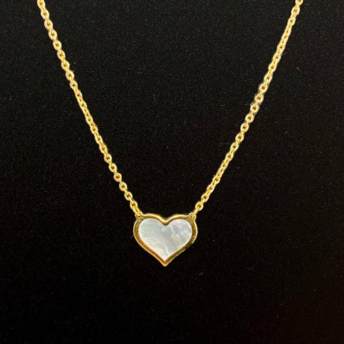 14K Yellow Gold Mother Of Pearl Heart Necklace