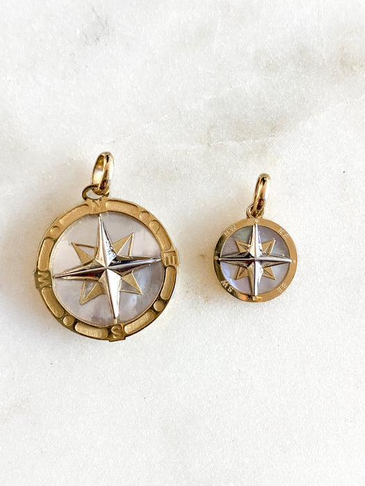 14K Gold Mother Of Pearl Compass Charm Pendant