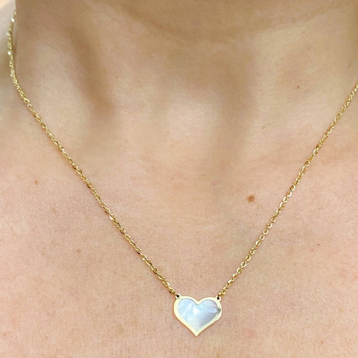 Gold Mother Of Pearl Heart Necklace