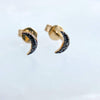 14K Yellow Gold Black Diamond Crescent Moon Stud Earrings 