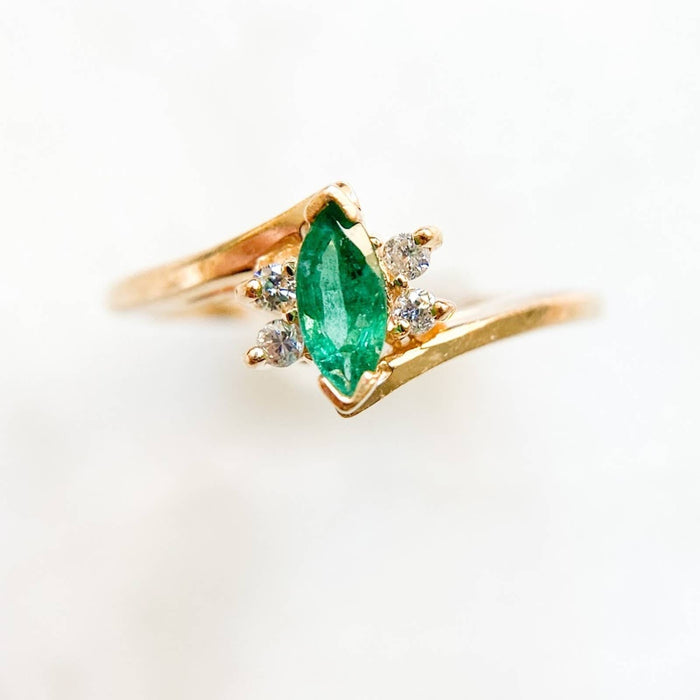 	marquise emerald and diamond ring