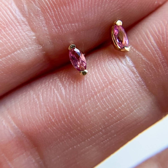 14k Yellow Gold Pink Tourmaline Marquise Stud Earrings