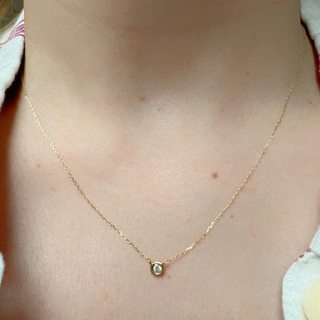 14k Yellow Gold Solitaire Diamond Necklace 