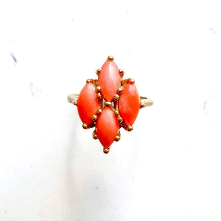 14K Yellow Gold Marquise Coral Vintage  Ring
