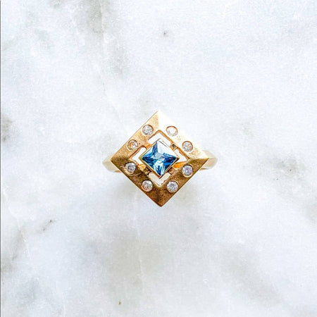  14K Yellow Gold Blue Topaz Cocktail Ring