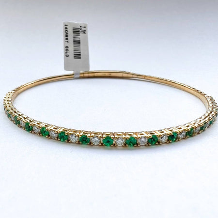 Emerald and Diamond Flexible Bangle Bracelet in 14K Yellow Gold