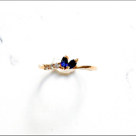 Marquise Blue Sapphire and Diamond Vintage Ring in 14K Gold
