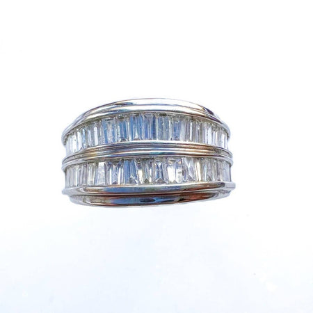 Baguette  Wide Diamond Band in 14K White Gold Ring
