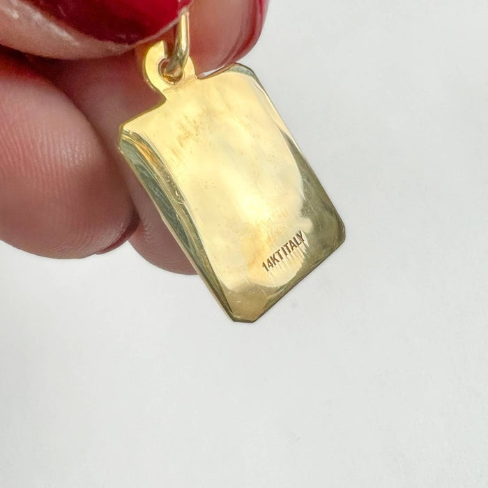 Lucky Symbols Dog Tag Charm Pendant 14K Yellow Gold