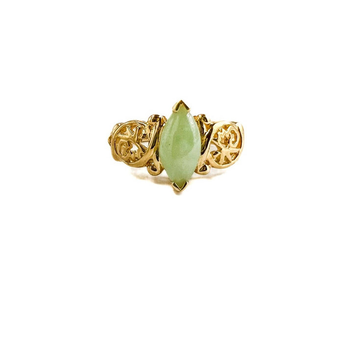10K Yellow Gold Marquise Jade Vintage Ring