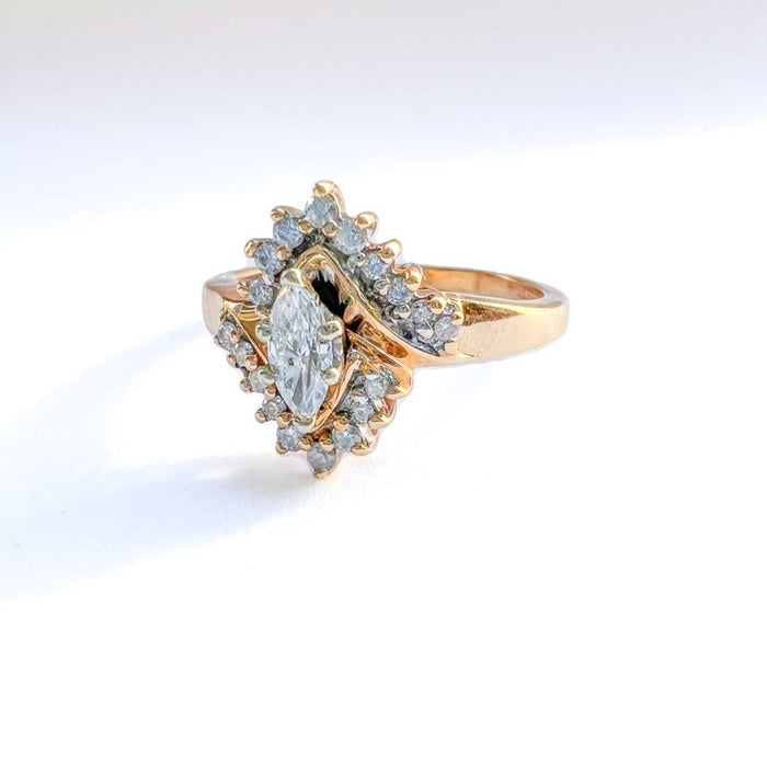 Vintage Marquise Diamond Cluster Ring 14K Yellow Gold