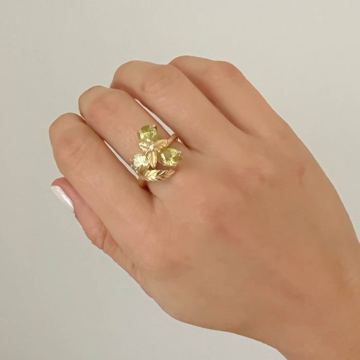 14K Yellow Gold Peridot Diamond Cocktail Ring
