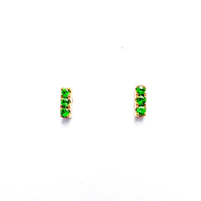 Mini Emerald Bar Stud Earrings 14K Gold