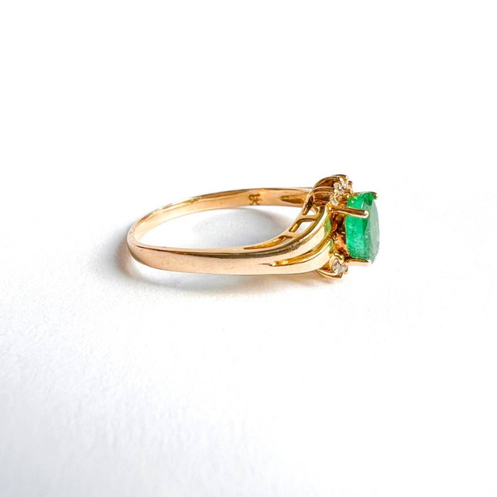14K Yellow Gold Emerald And Diamond Cluster Ring