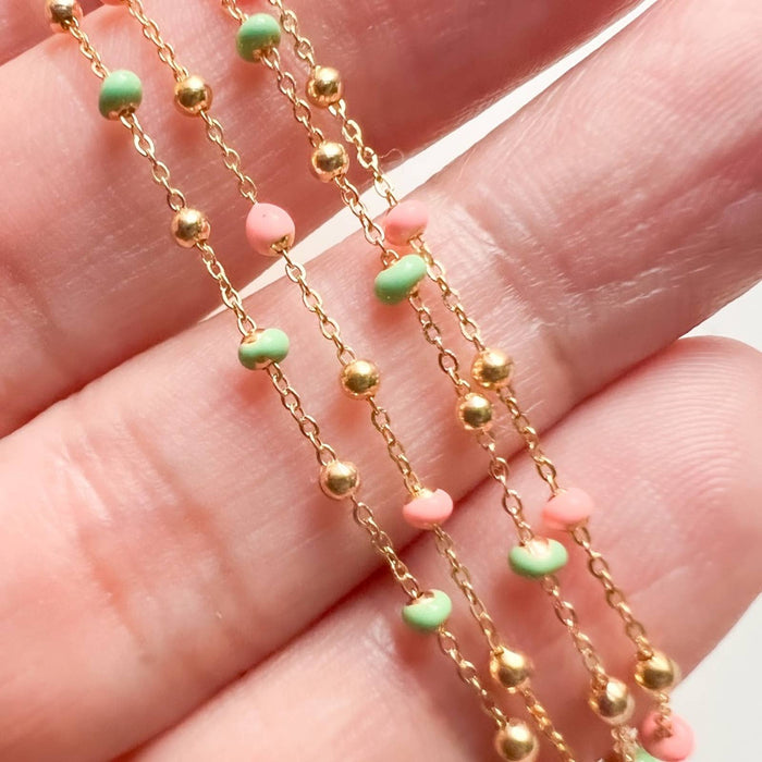 Enamel Beads Station Necklace in 14K Yellow Gold