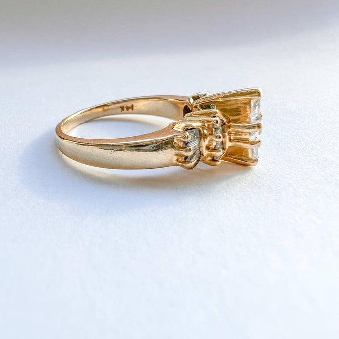 Vintage 14K Yellow Gold Baguette & Trillion Cut Diamond Engagement Ring