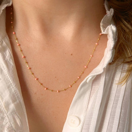 Enamel Beads Station Necklace in 14K Yellow Gold