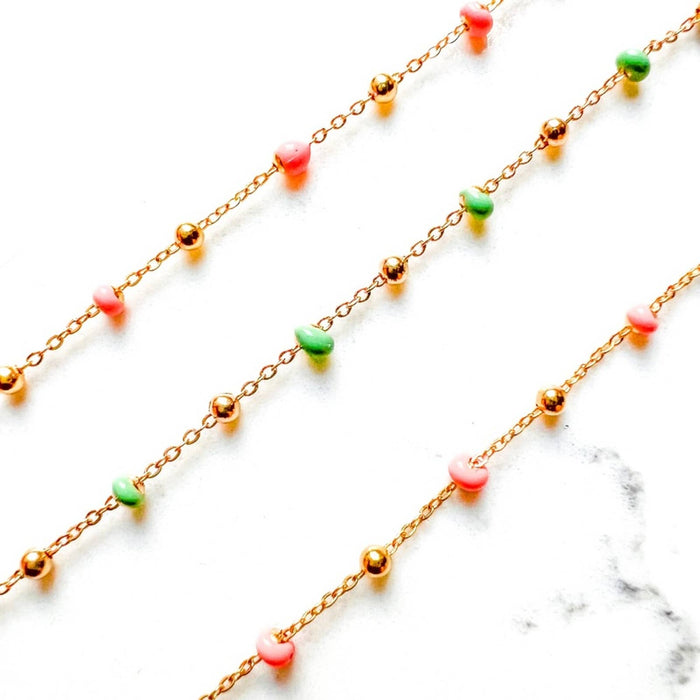 Enamel Beads Station Necklace 14K Yellow Gold