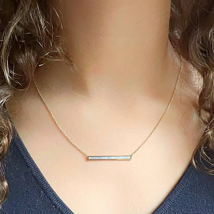 14K Yellow Gold Mother of Pearl Bar Necklace