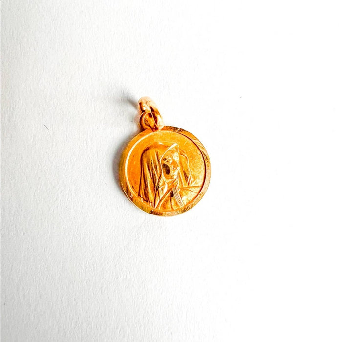 18K Yellow Gold Virgin Mary Face Vintage Pendant