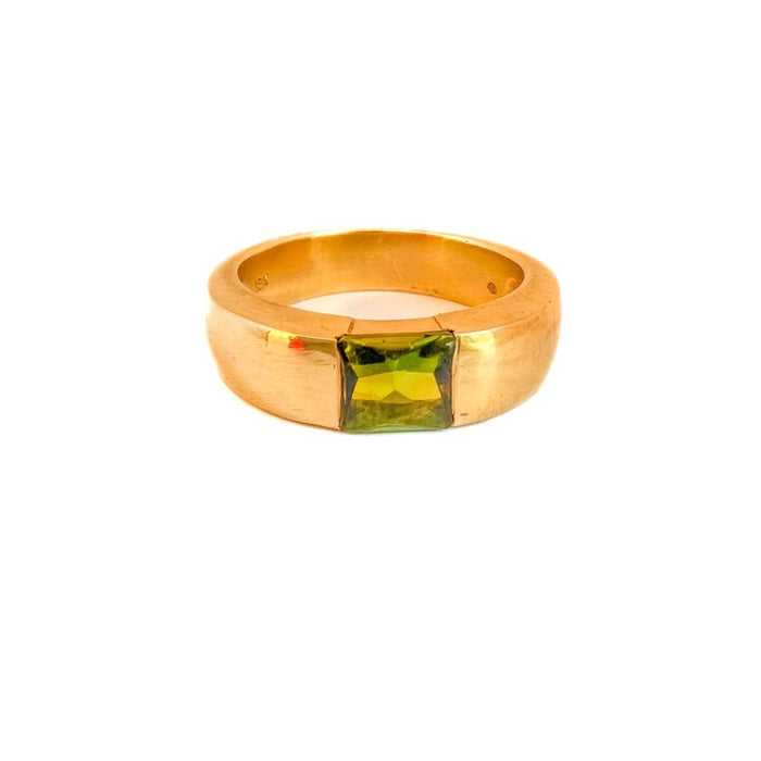Vintage 18K Yellow Gold Peridot  Tank Ring
