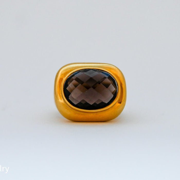 18k Yellow Gold Cognac Quartz Statement