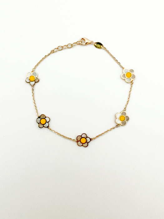 Inlay Flower Station Bracelet 14K Yellow Gold