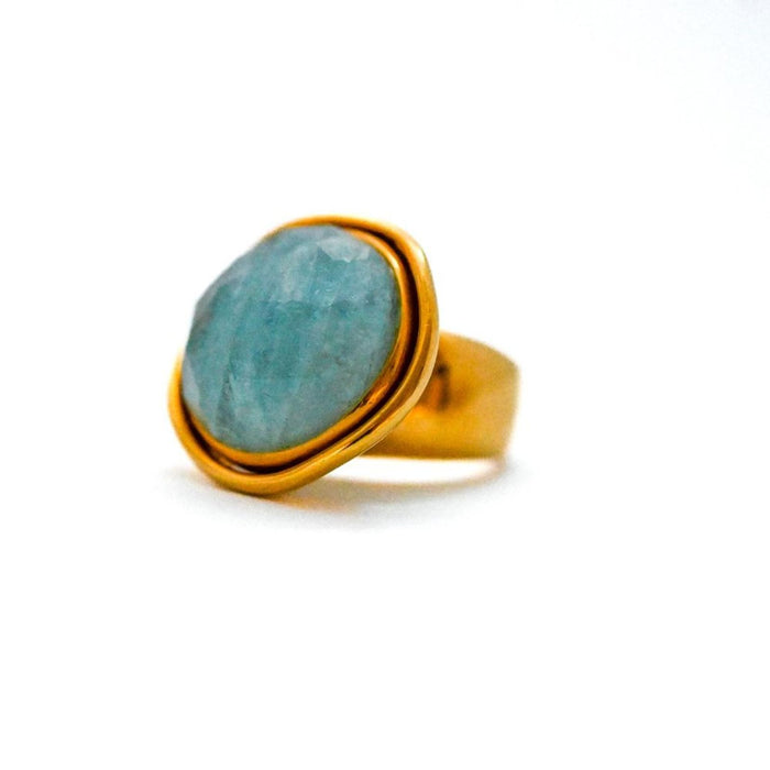 18K Yellow Gold Aquamarine Cocktail Vintage Ring