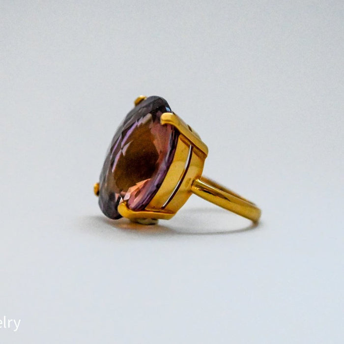 Cushion Cut Ametrine Cocktail Ring 18K Yellow Gold.