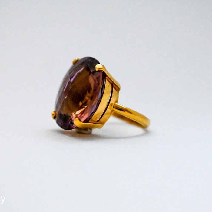 Cushion Cut Ametrine Cocktail Ring 18K Yellow Gold.