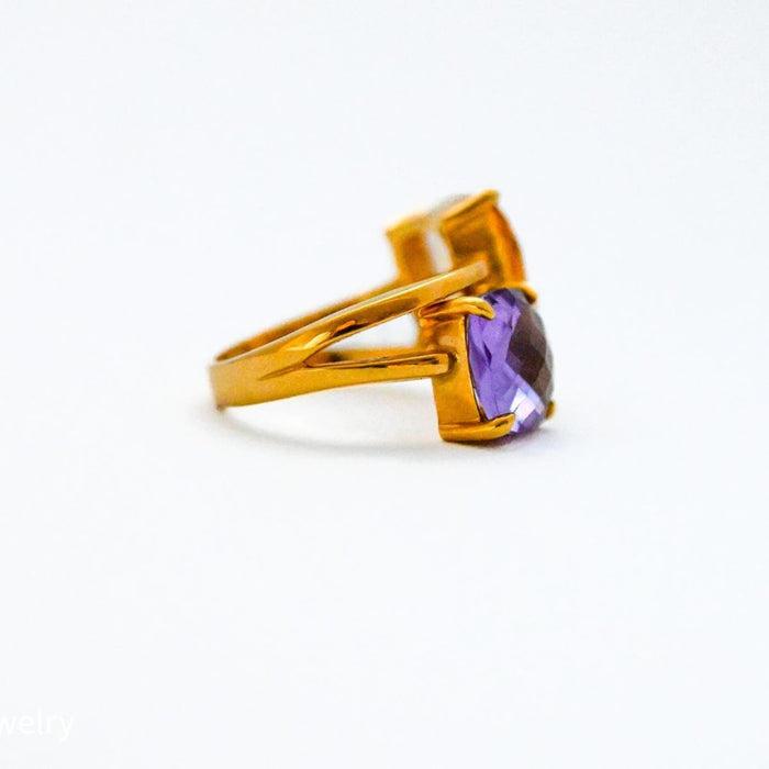 Amethyst and Citrine Bypass Vintage Ring 18K Yellow Gold