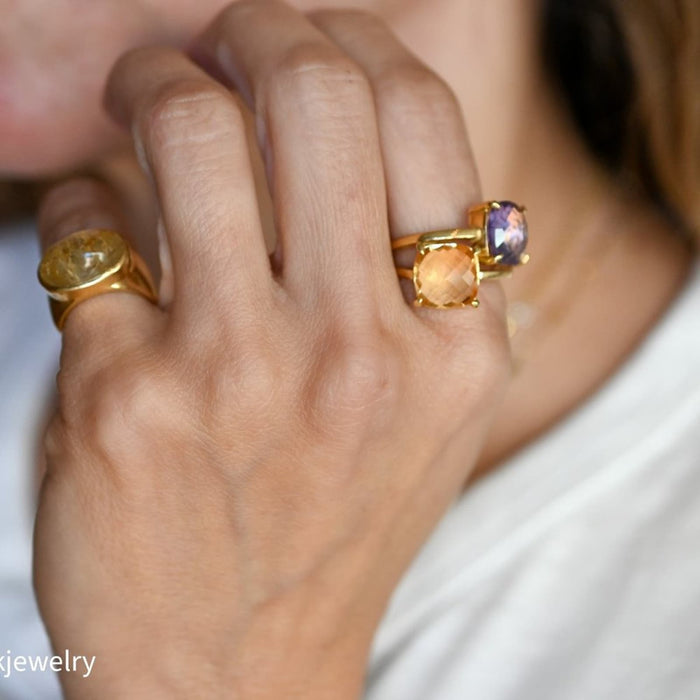 Amethyst and Citrine Bypass Vintage Ring 18K Yellow Gold