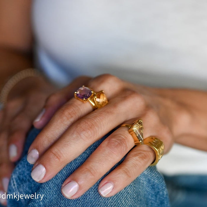 Amethyst and Citrine Bypass Vintage Ring 18K Yellow Gold