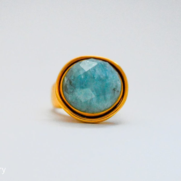 18K Yellow Gold Aquamarine Cocktail Vintage Ring