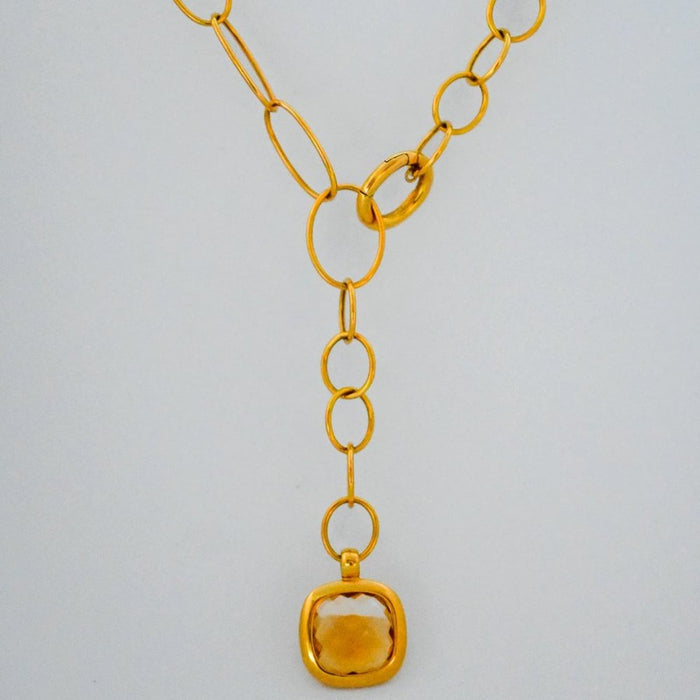 18K Yellow Gold Fancy Oval Mix Link Convertible Lariat Citrine Necklace