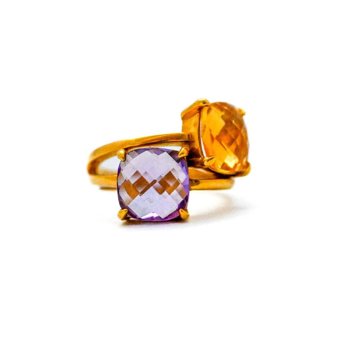 Amethyst and Citrine Bypass Vintage Ring 18K Yellow Gold