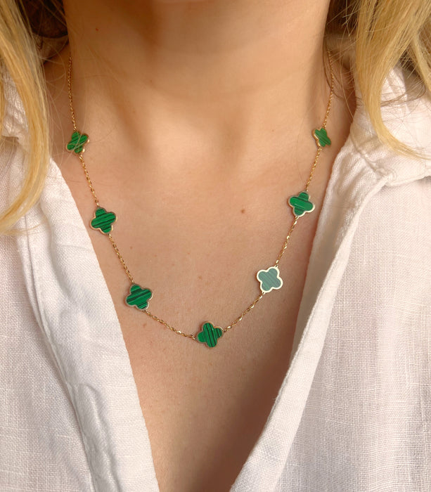 9ct Gold Malachite Clover Necklace – Diana O'Mahony Jewellers