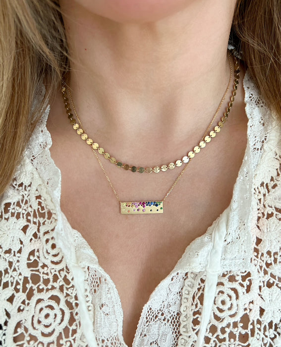 14K Yellow Gold Rainbow Sapphire Bar Necklace