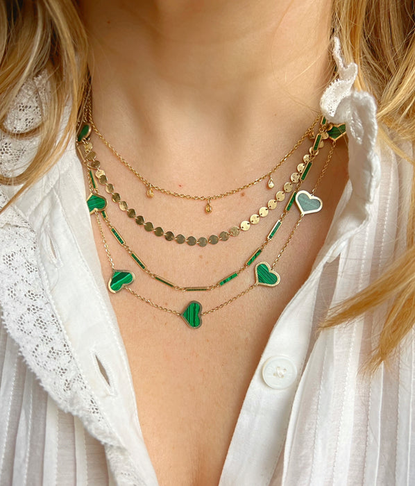 Malachite heart necklace 14k gold 