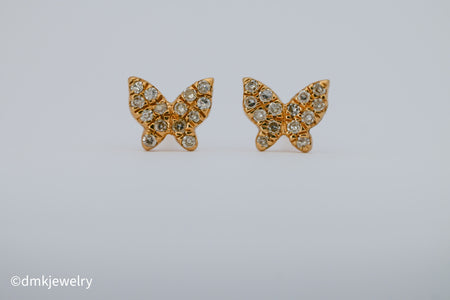 Diamond butterfly stud earrings 14k gold 