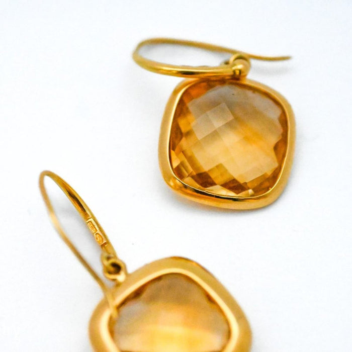 18K Yellow Gold Cushion Cut Citrine Earrings J-Back